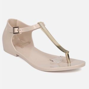Melissa Honey Chrome Beige Gold Adjustable T-Strap Jelly Sandals Size 38 7 Boho